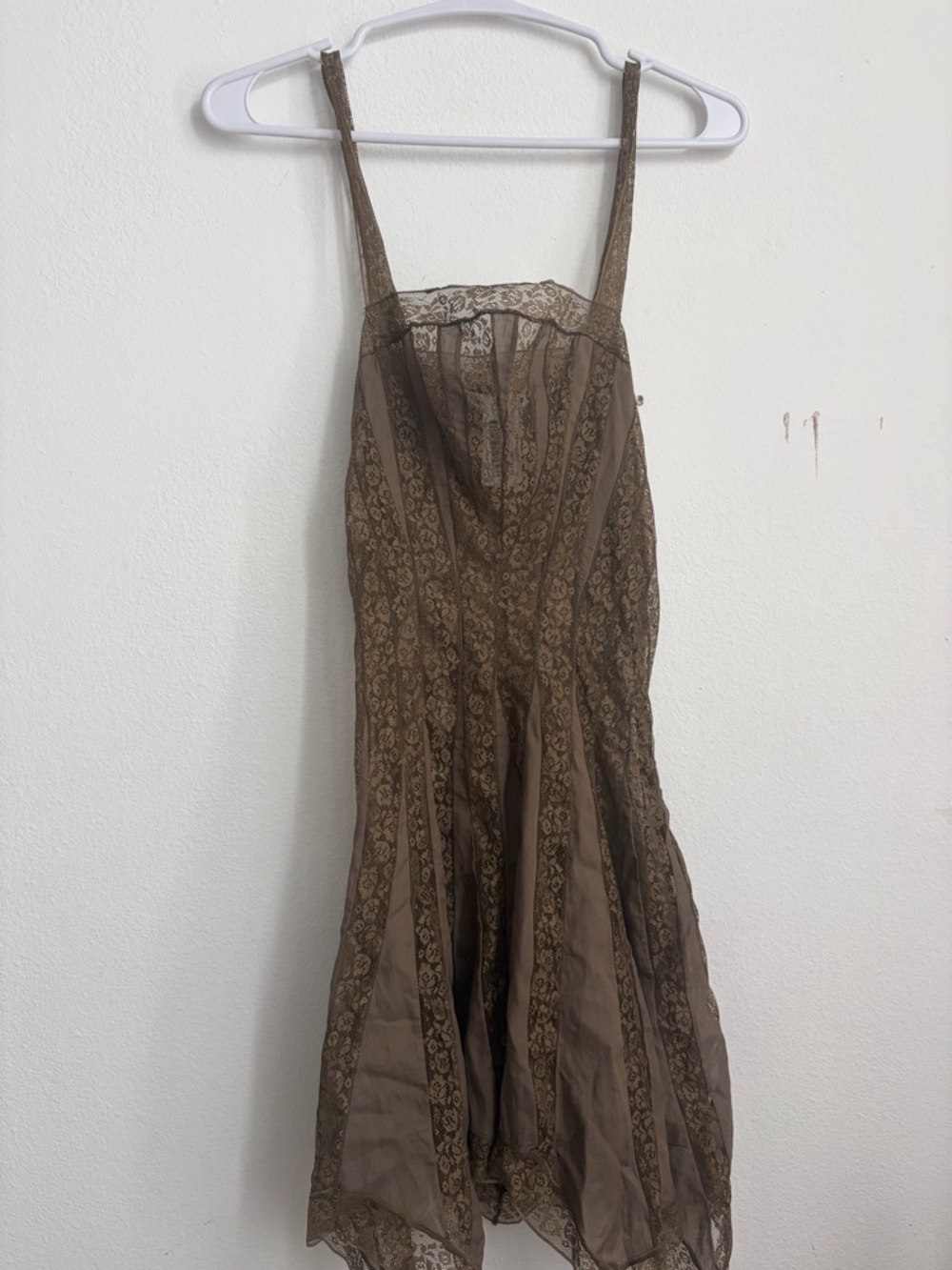 ZARA Brown Lace-Trim Midi Dress